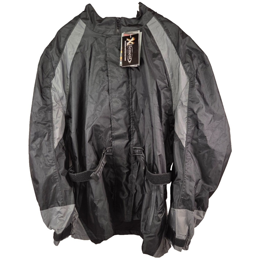 Xelement‎ Motorcycle Rain Jacket Mens XL Black Gray NWT Hooded Waterproof Gear